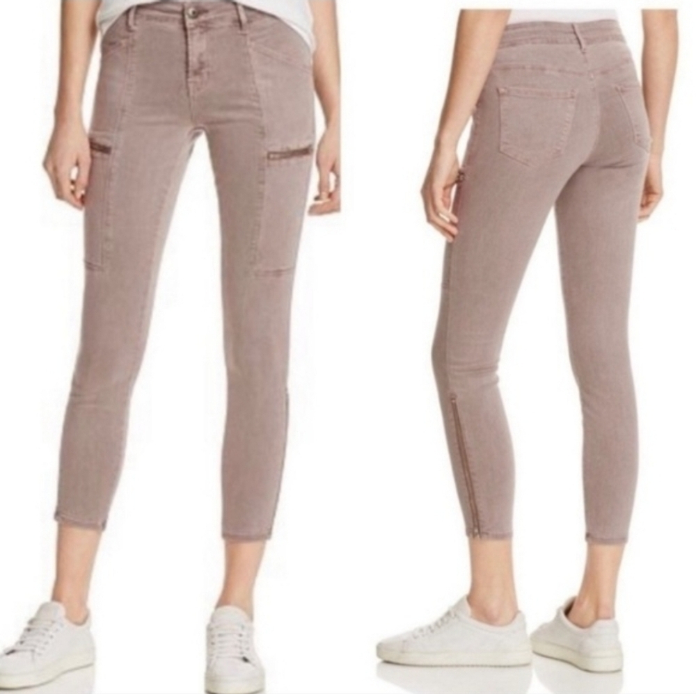 Skinny Cropped Brown Zipper Jeans 28
